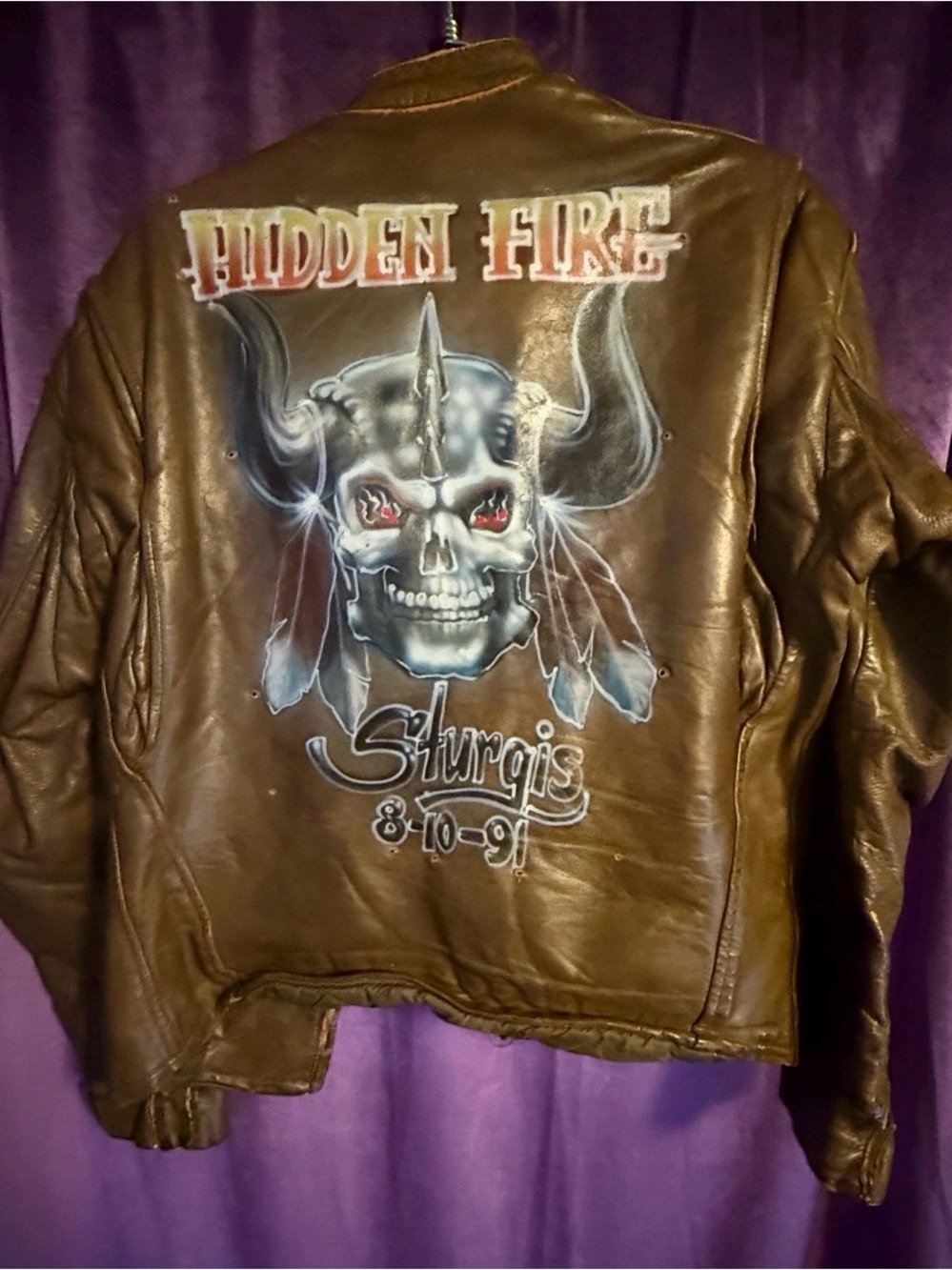 Custom Hand-Painted "Hidden Fire" Sturgis Skull Vintage Leather Jacket